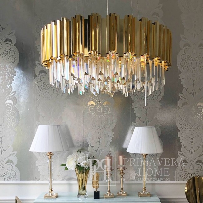 Chandelier gold ceiling lamp hanging crystal glamor New York modern round 60 cm EMPIRE GOLD