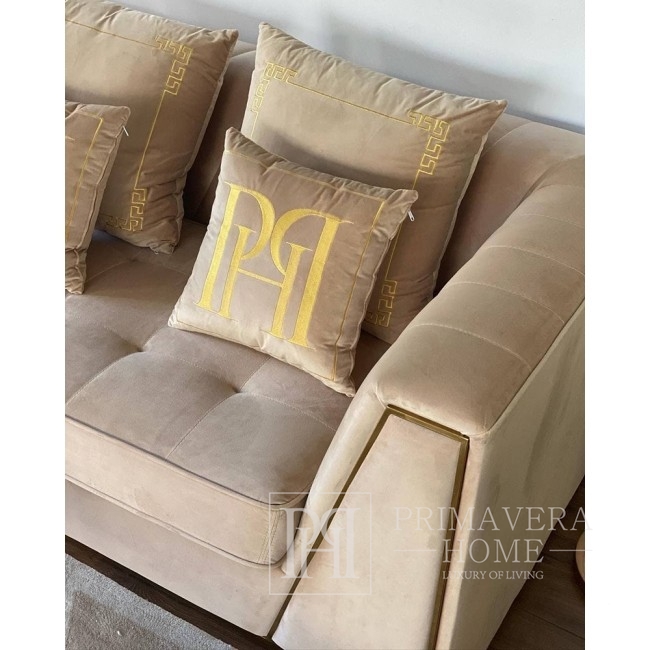 Beige velvet quilted sofa modern in a glamor style for a golden living room MONTE CARLO
