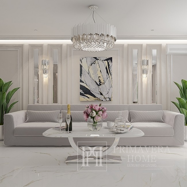 Luksusowy żyrandol EMPIRE 80cm kryształowy glamour okrągły lampa wisząca srebrny OŚWIETLENIE