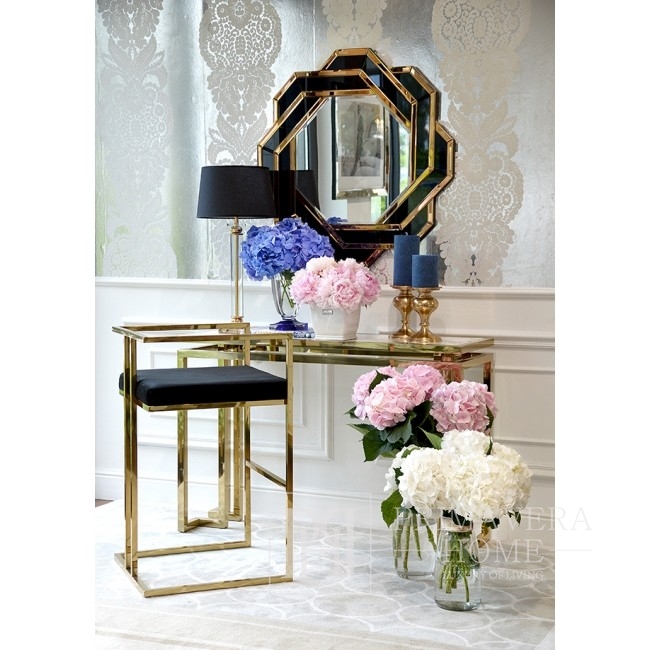 Spiegel in einem goldschwarzen geometrischen Rahmen DUNE GOLD BLACK 85x85 