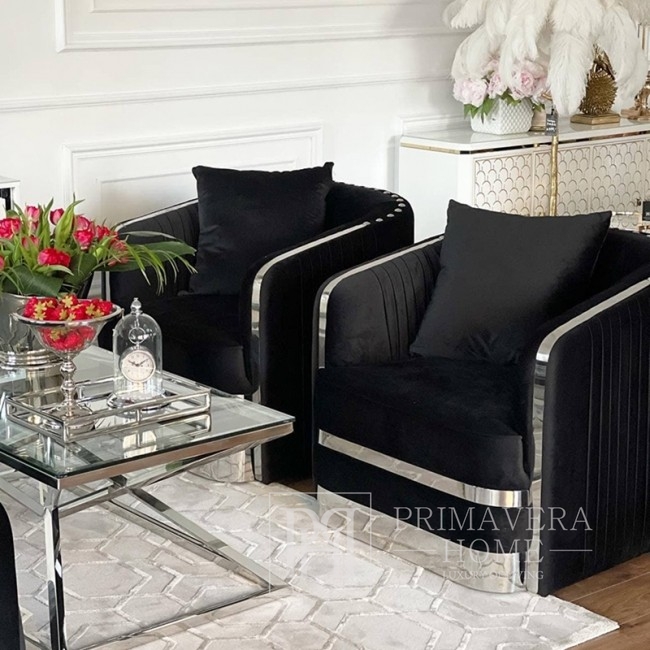 MADONNA glamor armchair for the living room, dining room 90x85x79 black silver OUTLET