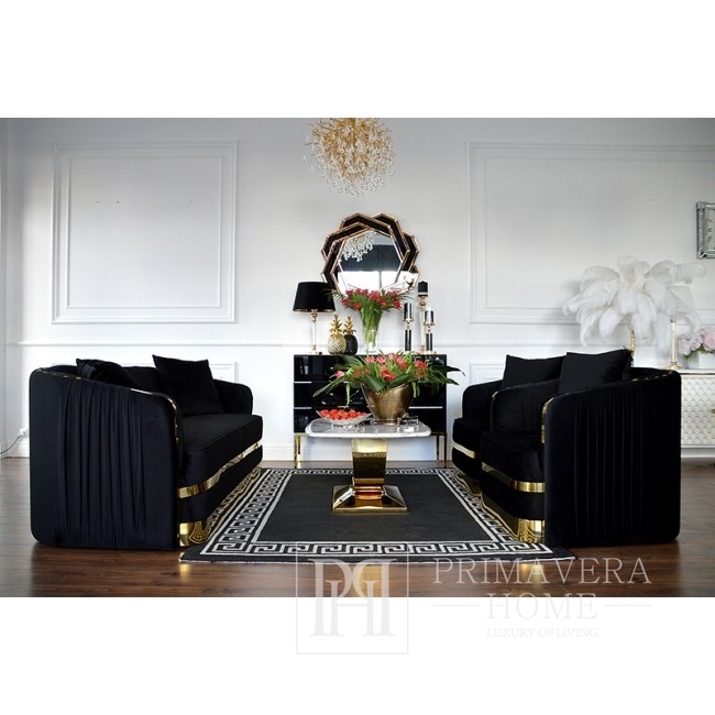Fotel tapicerowany glamour do salonu, jadalni czarny złoty MADONNA OUTLET