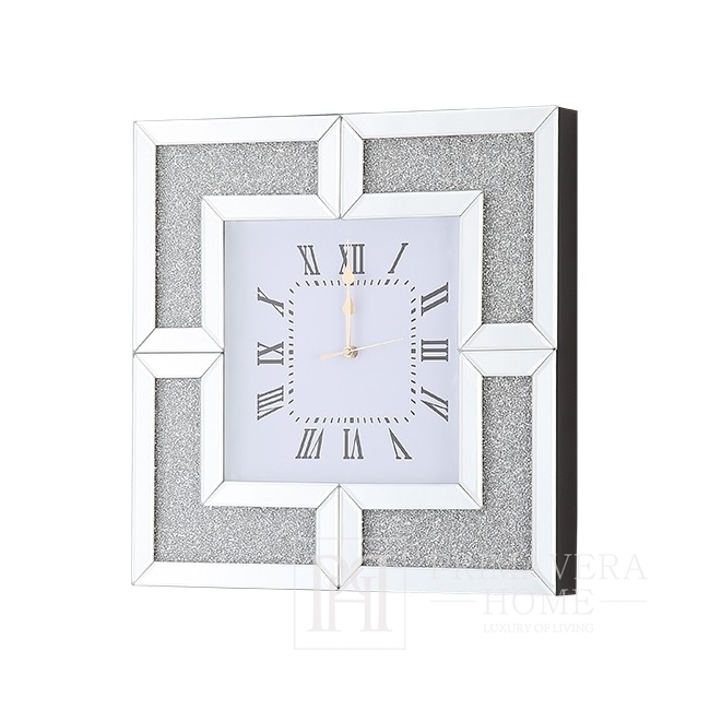 Nowoczesny zegar diamentowy z przezroczystym lustrem ozdobiony PAOLA 4 SILVER