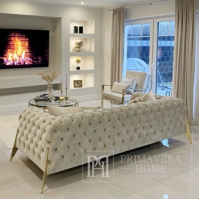 Glamour Sofa gepolstert modern gesteppt schwarz Gold DIVA GOLD 225 OUTLET