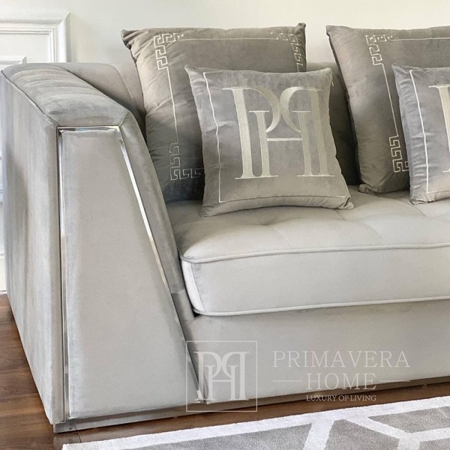 Velvet upholstered sofa modern in a glamor style for the living room gray silver MONTE CARLO