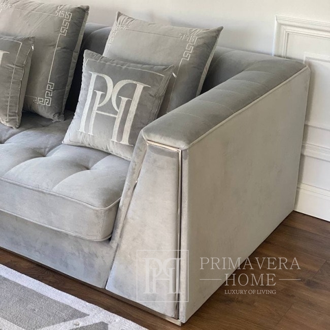 Velvet upholstered sofa modern in a glamor style for the living room gray silver MONTE CARLO