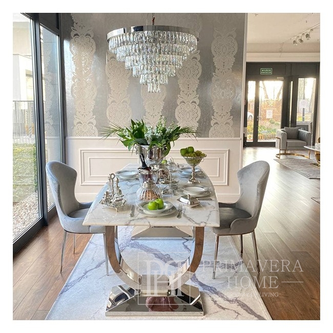 Krzesło glamour LOUIS tapicerowane nowoczesne stalowe nowojorskie szare srebrne 49x55x95 cm