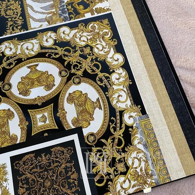 Luksusowa tapeta geometryczna Versace glamour kwadraty brązowo złota