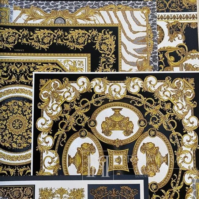 Luxurious geometric wallpaper Versace glamor squares brown and gold -  Primavera Home