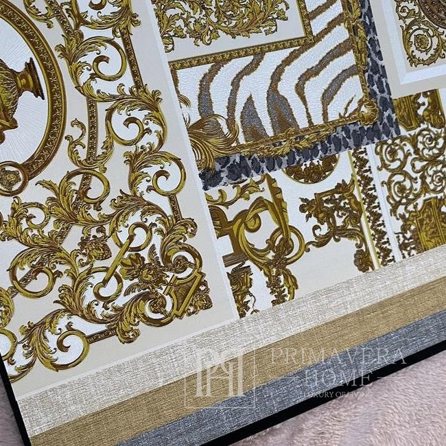 Prabangūs geometriniai tapetai Versace glamūriniai kvadratai auksinis dekoratyvinis koliažas