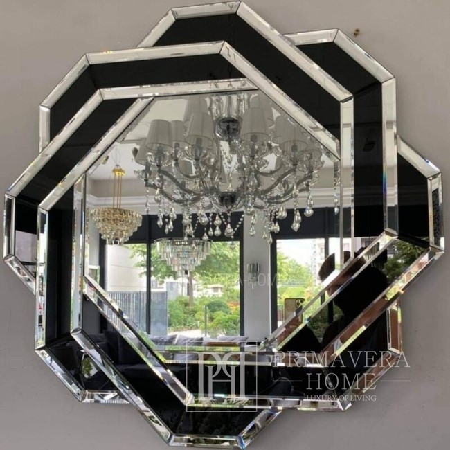 Runder Spiegel DUNE in schwarzem und silbernem Rahmen 85x85 OUTLET