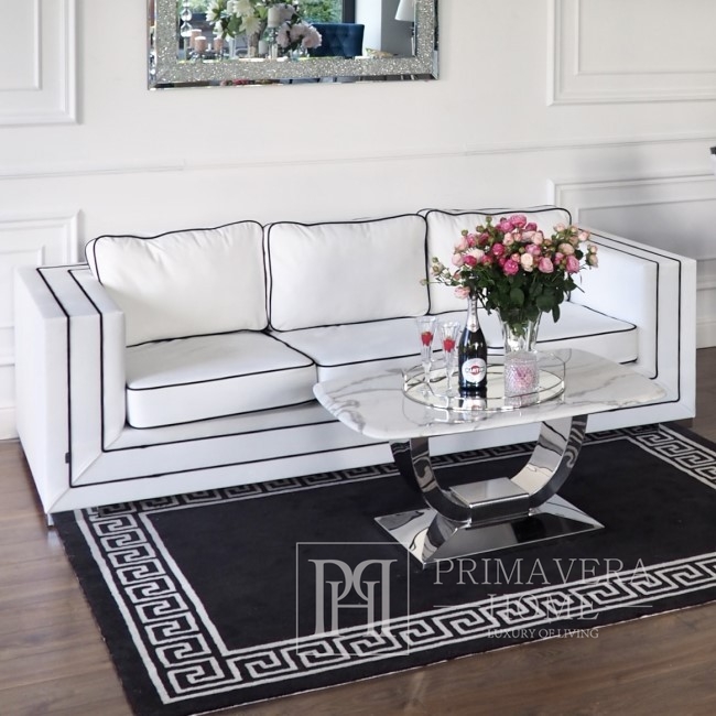 Sofa glamour BIANKA nowoczesna biała czarna 235x105x75