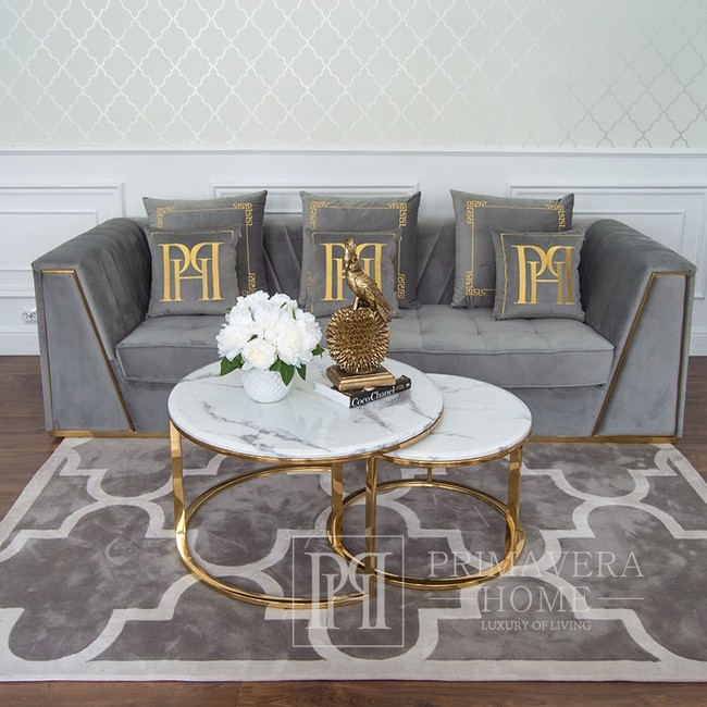 glamūrinis kavos staliukas MARCO GOLD auksinis su balto marmuro viršumi OUTLET