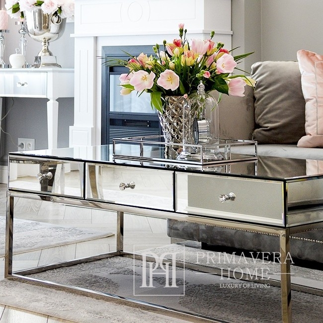Mirror coffee table glamor, New York, modern, coffee table with drawers, silver CHICAGO OUTLET