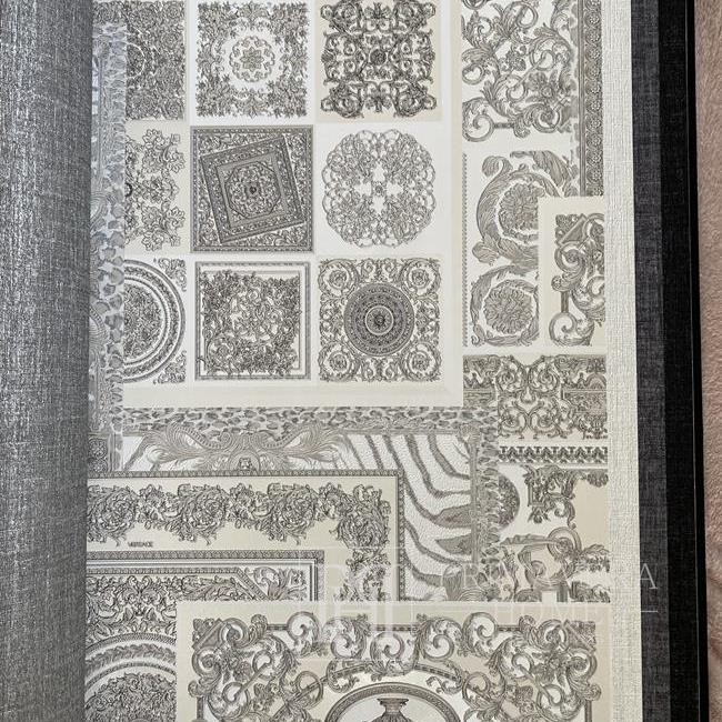 Versace Tapete geometrisch 10,05 x 0,70m Ecru Quadrate 