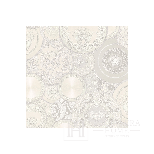Tapeta Versace Mer glamour kremowo-biała talerze metaliczna