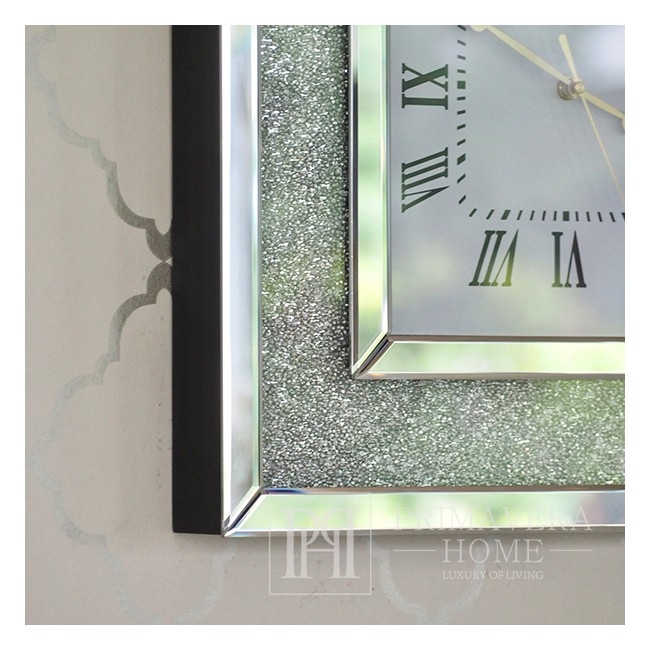 Diamant-Wanduhr PAOLA SILVER mit klarem Spiegel verziert mit quadratischem Silber 50x50