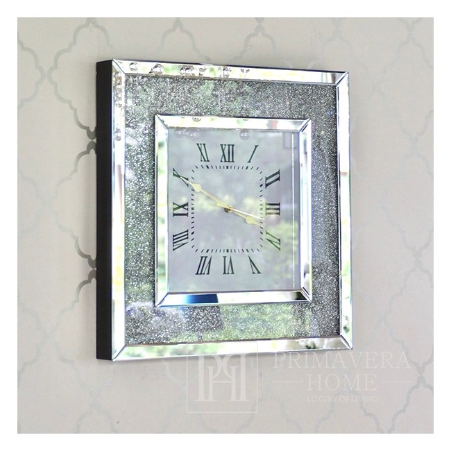 Zegar ścienny PAOLA SILVER diamentowy lustrzany kwadratowy srebrny