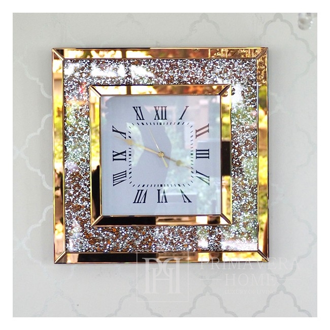 Deimantinis sieninis laikrodis su permatomu veidrodžiu, dekoruotas kvadratiniu auksiniu PAOLA GOLD