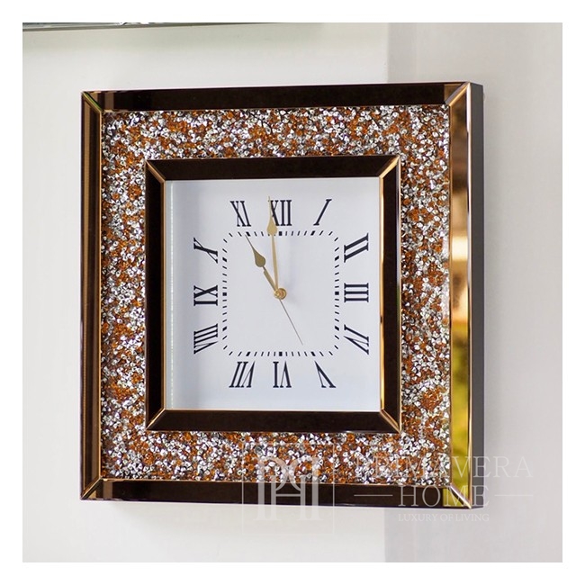 Deimantinis sieninis laikrodis su permatomu veidrodžiu, dekoruotas kvadratiniu auksiniu PAOLA GOLD