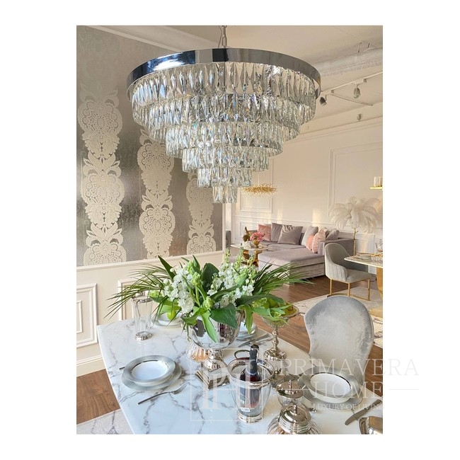 Ekskluzywny żyrandol kryształowy okrągły do salonu sypialni glamour nowoczesna lampa wisząca, srebrny MONACO L