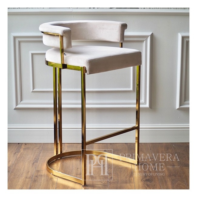 MARCO modern golden beige glamour upholstered barstool for dining room, bar, aisle 54.5×52.5x97cm