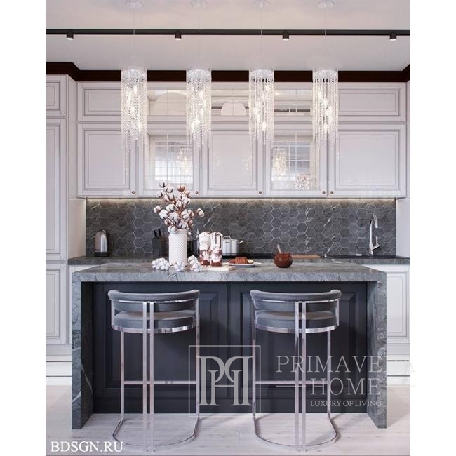 Hocker glamour MARCO modern gepolstert für Esszimmer, Bar, Kücheninsel 53x51x92 silber grau