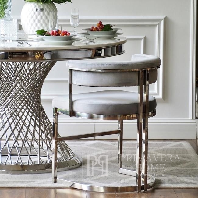 Krzesło tapicerowane nowoczesne glamour do salonu i jadalni szary srebrny MARCO
