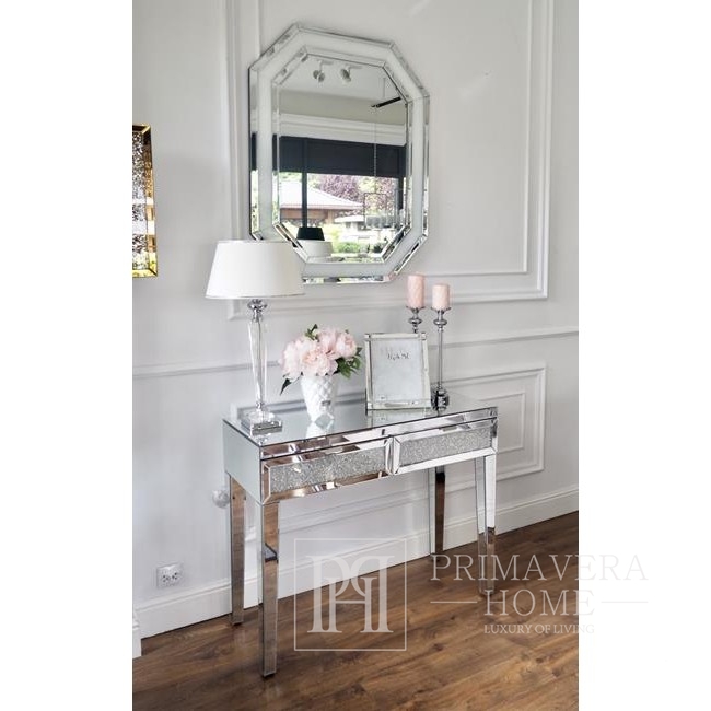 Glamūrinis geometrinis veidrodis sidabriniame rėme, 80x100 RARE SILVER