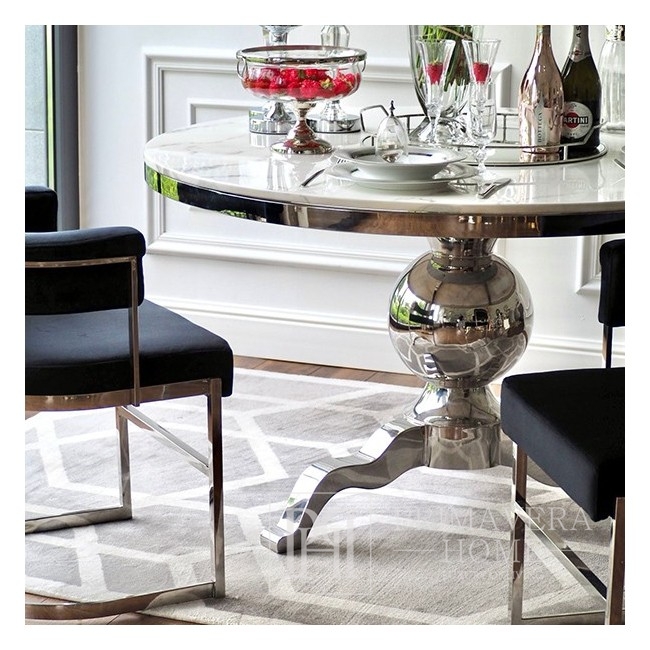 Glamour rund Tisch HERMES Esszimmer, Stahl Silber mit weißem Marmor