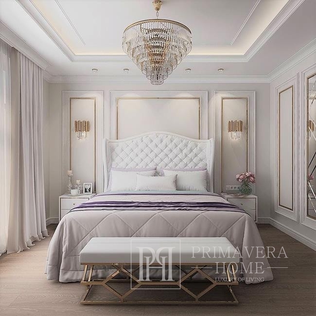 Szafka nocna lakierowana wysoki połysk biało złota do sypialni glamour Lorenzo S Gold