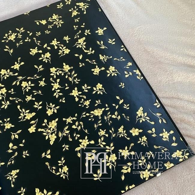 Exklusive Luxustapete Versace geometrische schwarztöne mit goldenen blumen