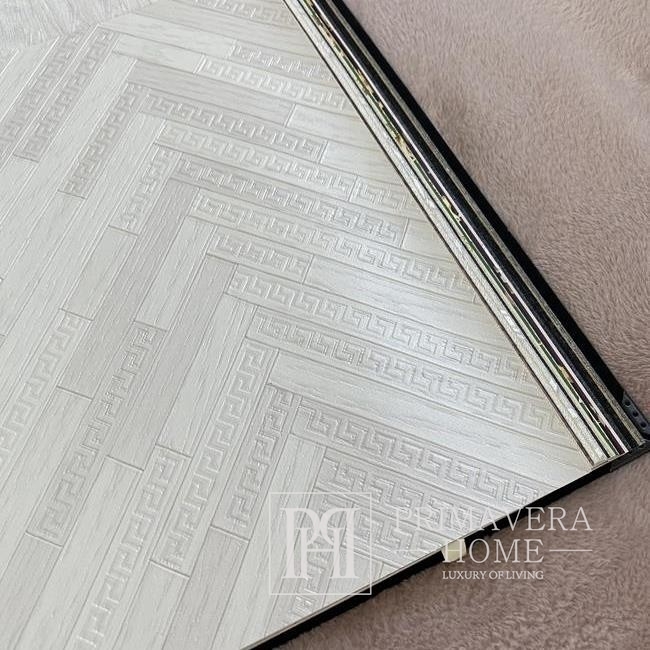 Išskirtiniai geometriniai Versace tapetai pilkų pilkų atspalvių silkių kailio ševrono zigzagu