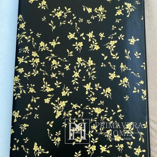 Išskirtiniai prabangūs tapetai Versace geometriniai juodos spalvos atspalviai su auksinėmis gėlėmis