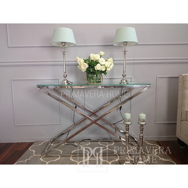 Glamor console CRISS CROSS XL stainless steel, silver glass OUTLET