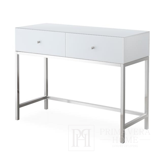 Glamour console FRANCO New York dressing table, high gloss super white  SILVER OUTLET