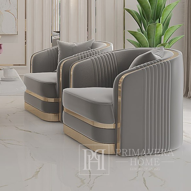 Glamor upholstered armchair for the living room, dining room gray gold MADONNA GOLD 
