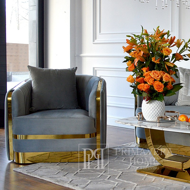 Glamour Polstersessel für Wohnzimmer, Esszimmer graugold MADONNA GOLD 