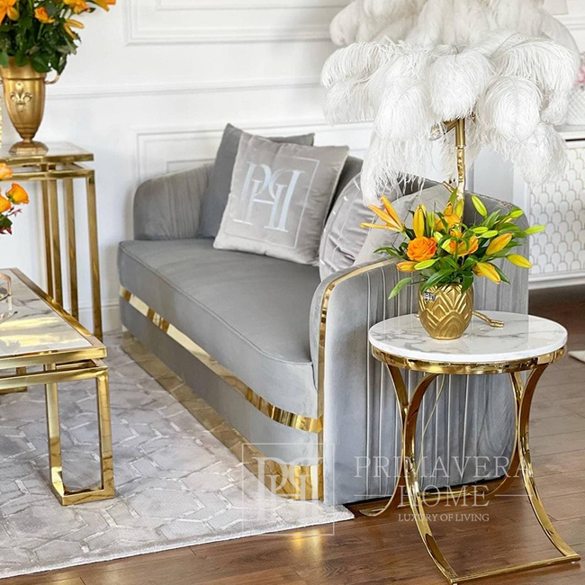 Fotel tapicerowany glamour do salonu, jadalni szary złoty MADONNA GOLD OUTLET 