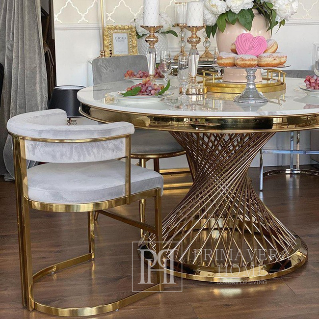 Round table glamor ANTONIO GOLD white marble, steel, gold 