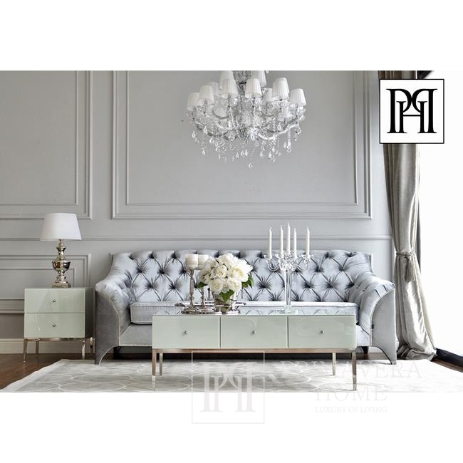 Szafka nocna Franco glamour szklana do sypialni super white srebrny OUTLET