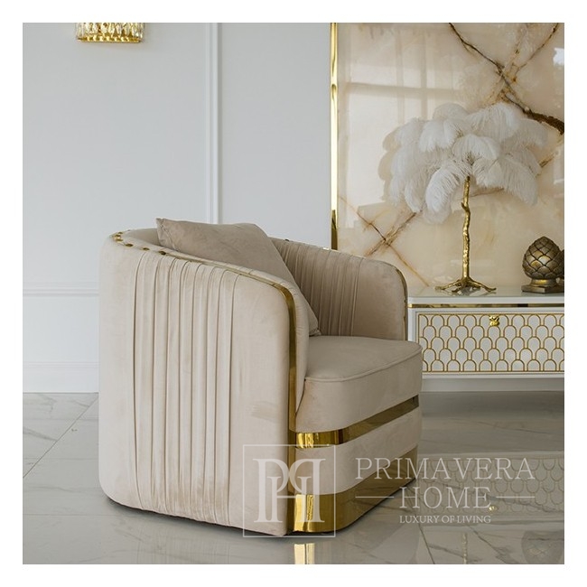 Modern armchair glamour MADONNA for living room, dining room golden beige 90x85x79