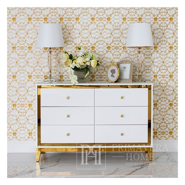 Beautiful chest with gold accents in 3D on large legs