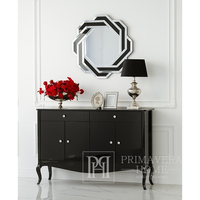 Abgerundeter geometrischer Spiegel in einem dekorativen schwarz-weißen Rahmen DUNE BLACK WHITE