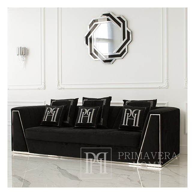 Rounded mirror DUNE BLACK SILVER, geometric