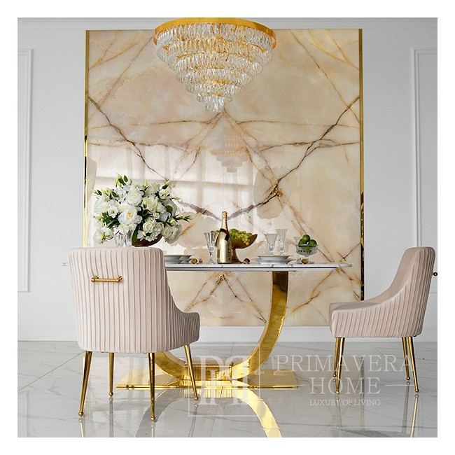 Esszimmer Glamour-Tisch Gold Stahl weiße Platte ART DECO