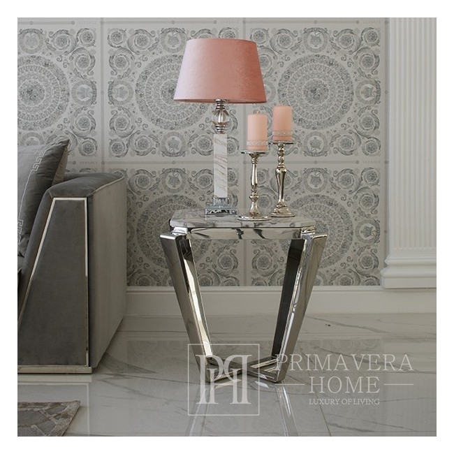 Šoninis staliukas glamour su marmuriniu viršumi, sidabrinis, chromuotas RALPH