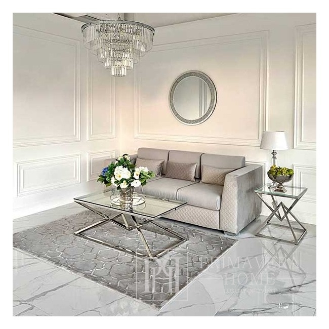 Stolik kawowy szklany blat CONRAD glamour nowoczesny nowojorski stalowy srebrny 120x65x45