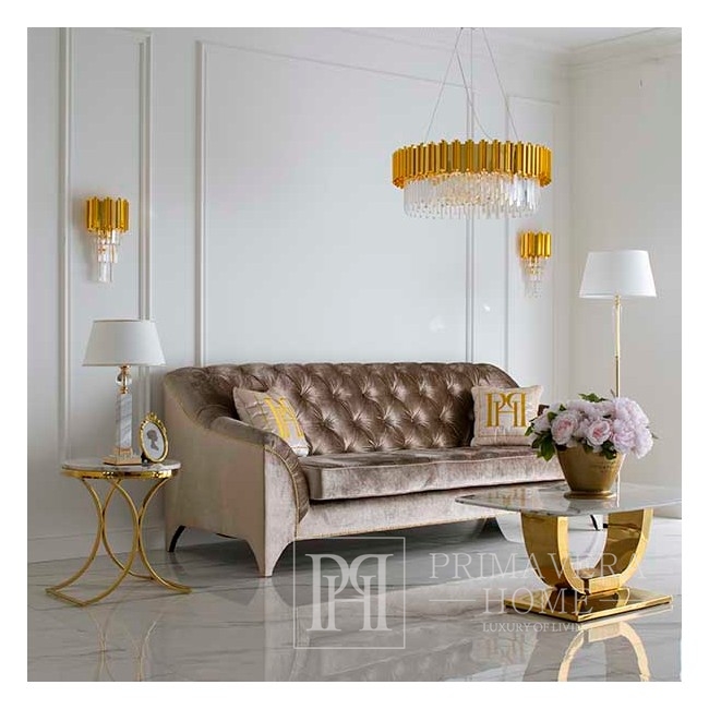 Stolik pomocniczy boczny w stylu glamour, stolik nocny biały marmur ALICE GOLD