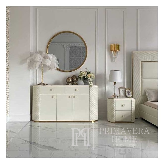 Stylish bedside table HERMITAGE with eco-leather white gold